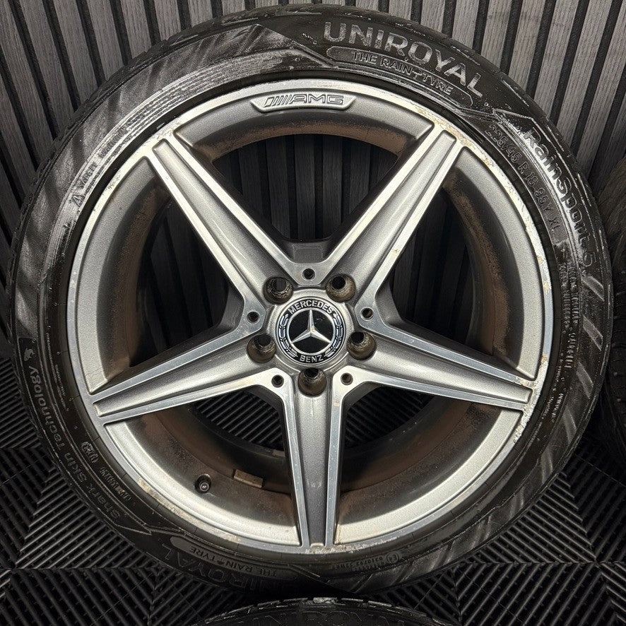 18'' GENUINE MERCEDES AMG C CLASS W205 GREY DC 5 SPOKE ALLOY WHEELS TYRES ALLOYS