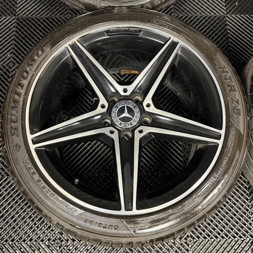 18" GENUINE MERCEDES AMG C CLASS W205 BLACK DC 5 SPOKE ALLOY WHEELS TYRES ALLOYS