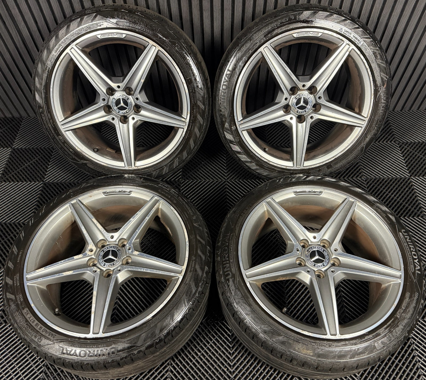 18'' GENUINE MERCEDES AMG C CLASS W205 GREY DC 5 SPOKE ALLOY WHEELS TYRES ALLOYS