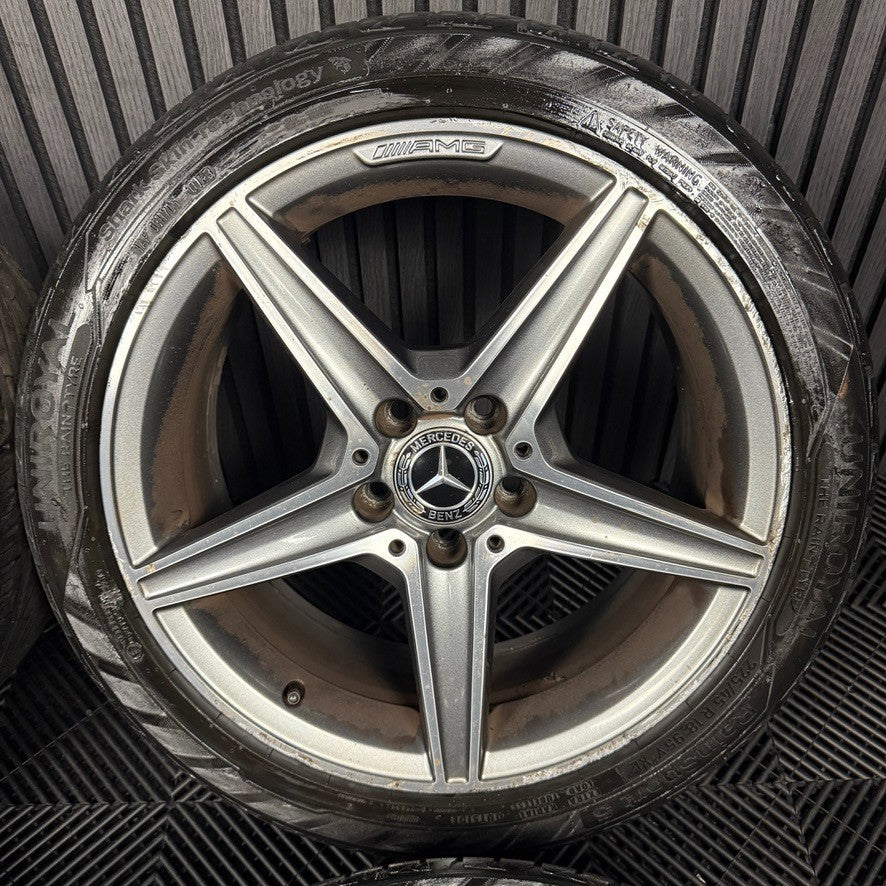 18'' GENUINE MERCEDES AMG C CLASS W205 GREY DC 5 SPOKE ALLOY WHEELS TYRES ALLOYS