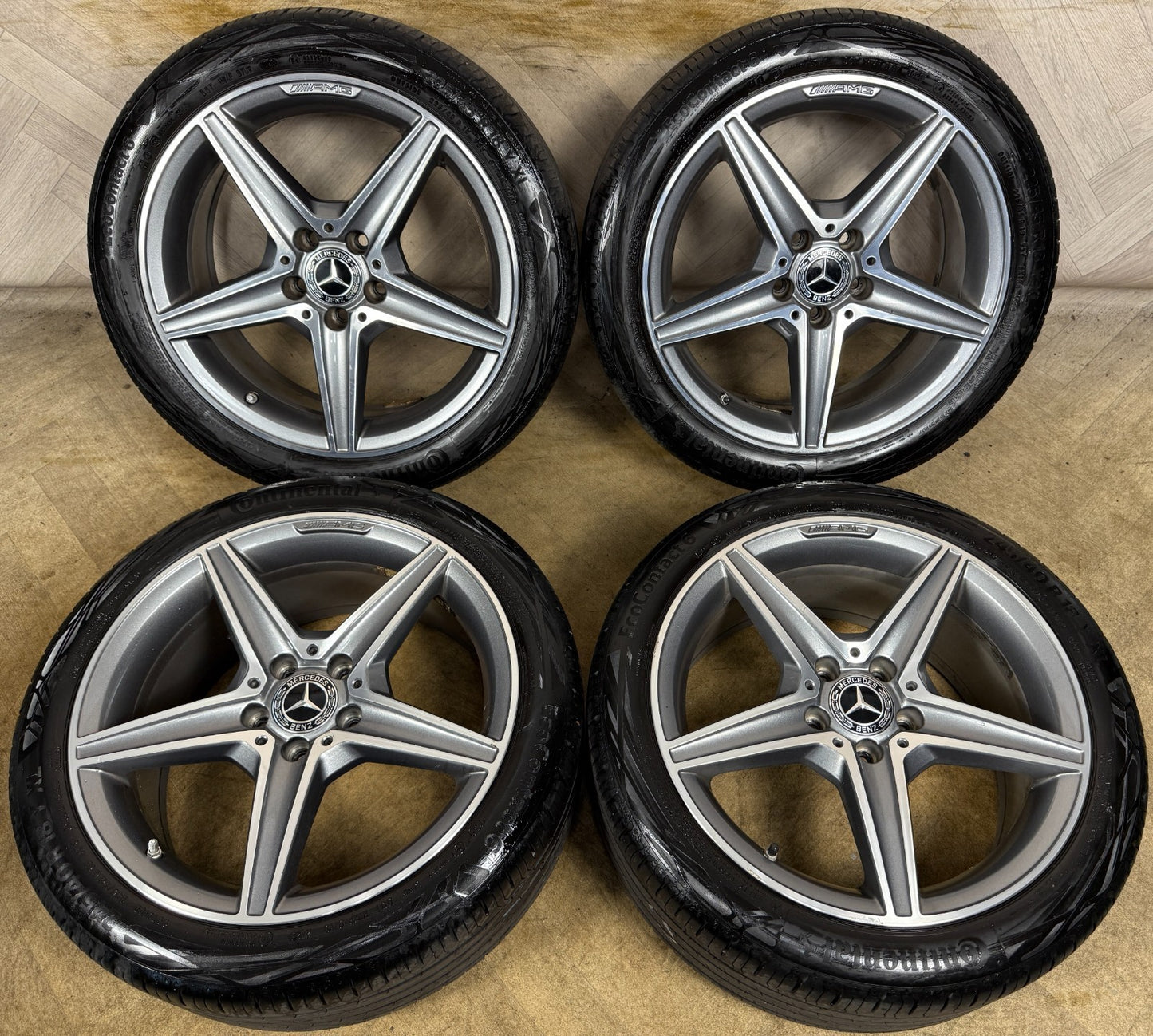 18'' GENUINE MERCEDES AMG C CLASS W205 GREY DC 5 SPOKE ALLOY WHEELS TYRES ALLOYS