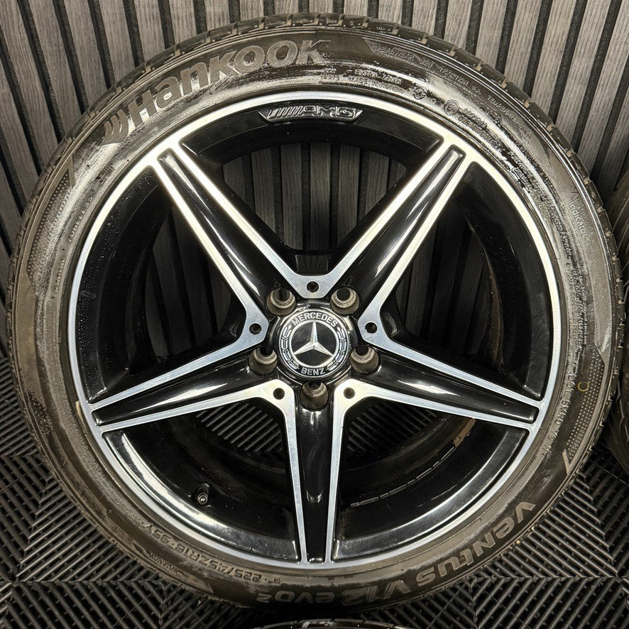 18" GENUINE MERCEDES AMG C CLASS W205 BLACK DC 5 SPOKE ALLOY WHEELS TYRES ALLOYS