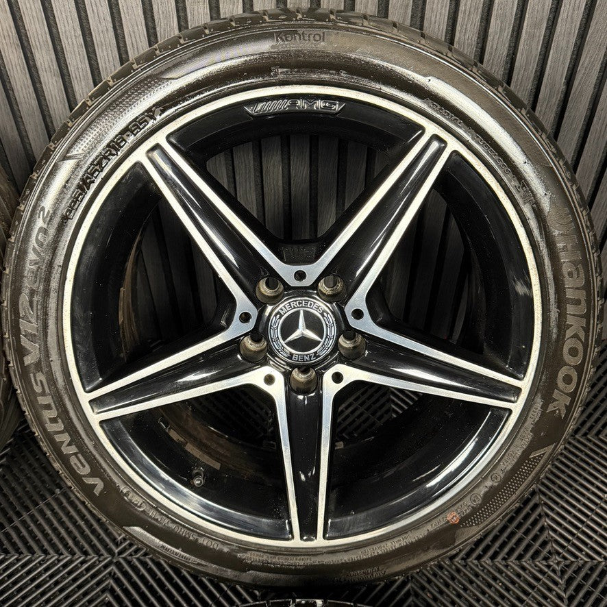 18" GENUINE MERCEDES AMG C CLASS W205 BLACK DC 5 SPOKE ALLOY WHEELS TYRES ALLOYS