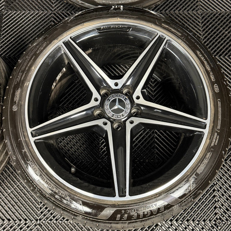 18" GENUINE MERCEDES AMG C CLASS W205 BLACK DC 5 SPOKE ALLOY WHEELS TYRES ALLOYS