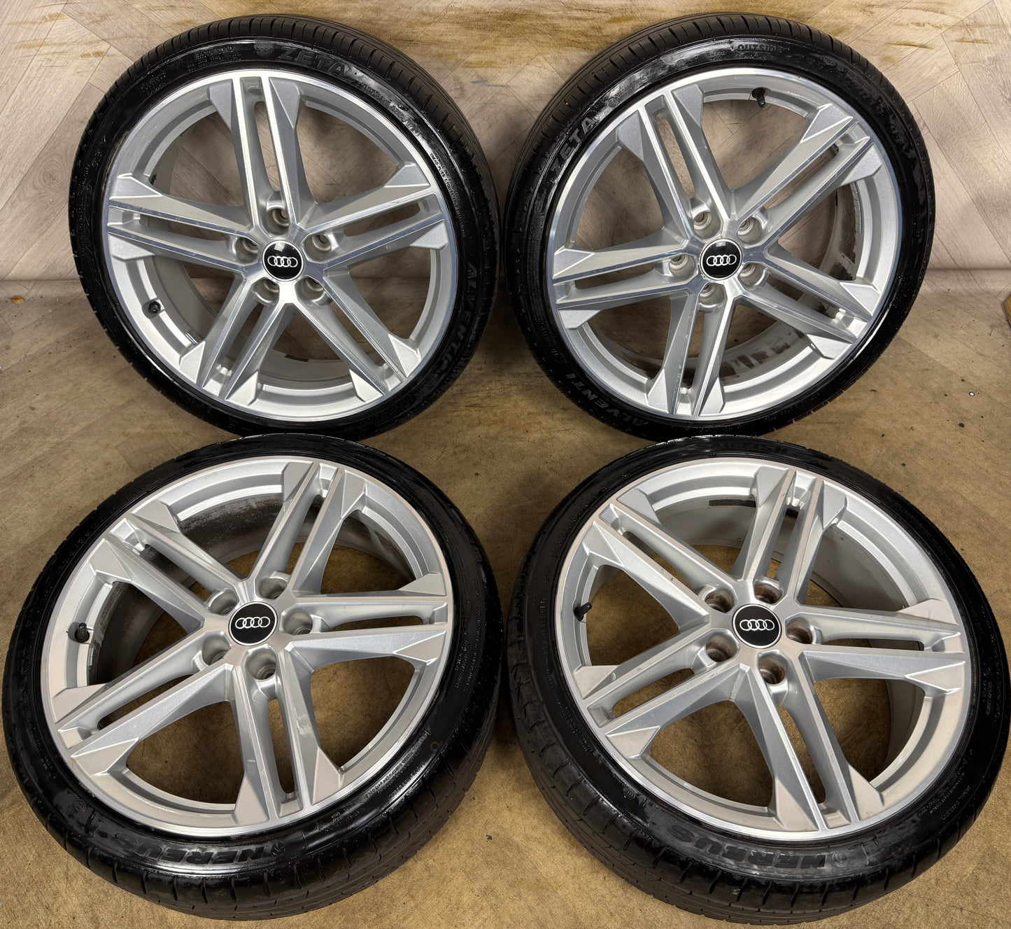 19'' GENUINE AUDI A4 S LINE 5 DOUBLE SPOKE ALLOY WHEELS ALLOYS TYRES A3 GOLF LEON 80A601025G