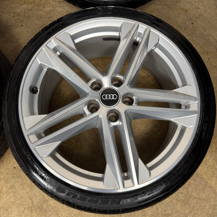 19'' GENUINE AUDI A4 S LINE 5 DOUBLE SPOKE ALLOY WHEELS ALLOYS TYRES A3 GOLF LEON 80A601025G