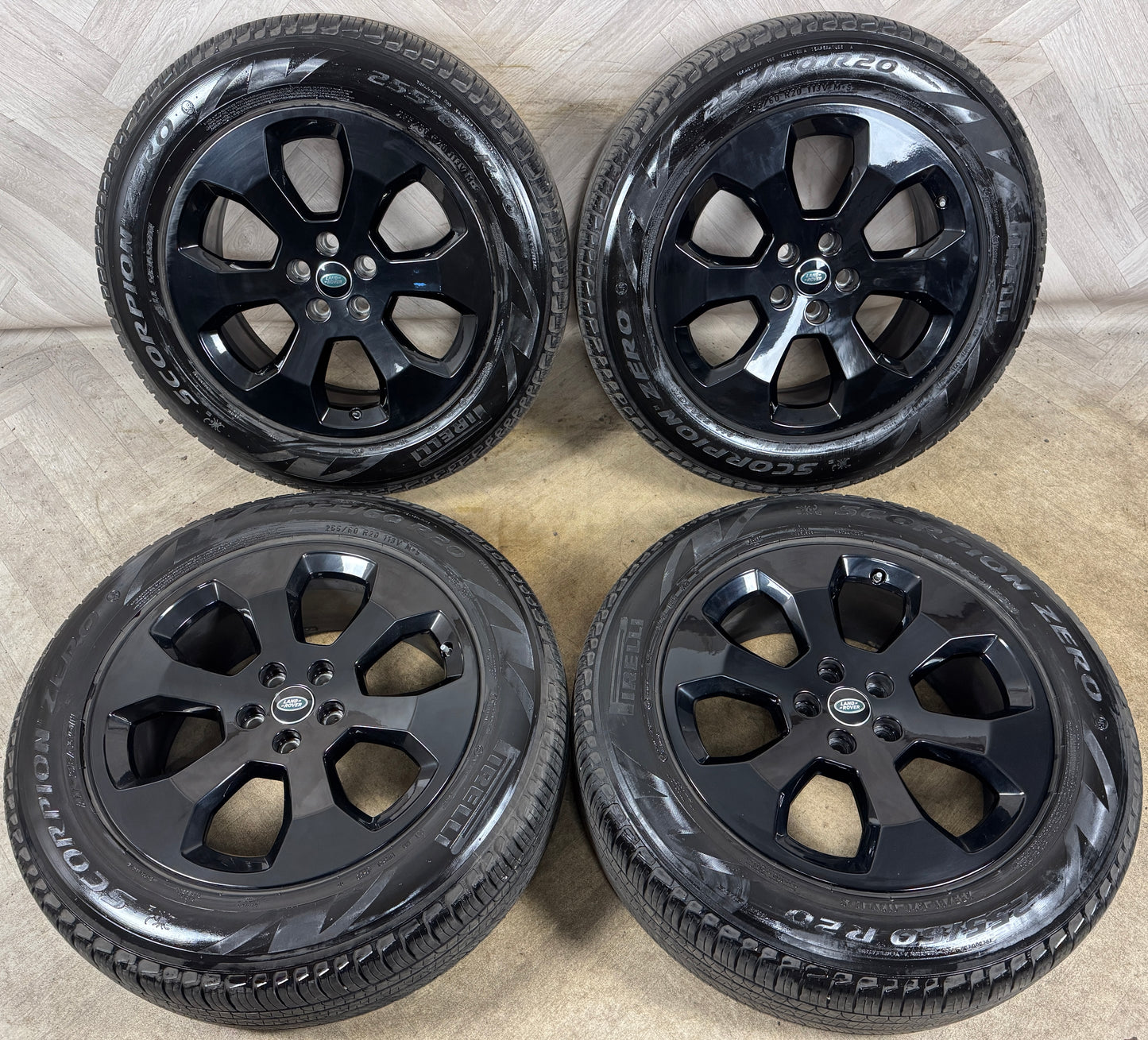 20'' GENUINE LAND ROVER DEFENDER 6 SPOKE BLACK 6011 ALLOY WHEELS TYRES ALLOYS