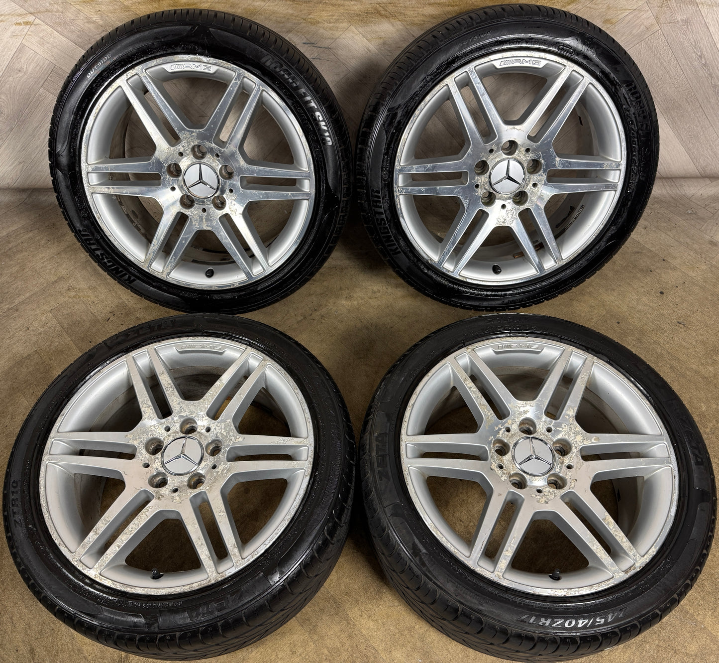 17'' GENUINE MERCEDES AMG C CLASS SILVER DC W204 ALLOY WHEELS TYRES ALLOYS