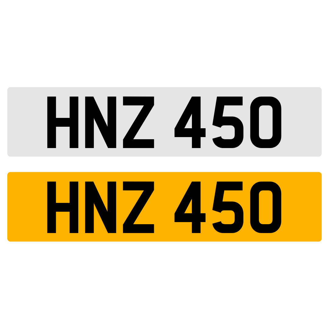 HNZ 450 NUMBER PLATE REGISTRATION NUMBERPLATE REGISTRATION CHERISHED DATELESS NORTHERN IRISH NI 3X3