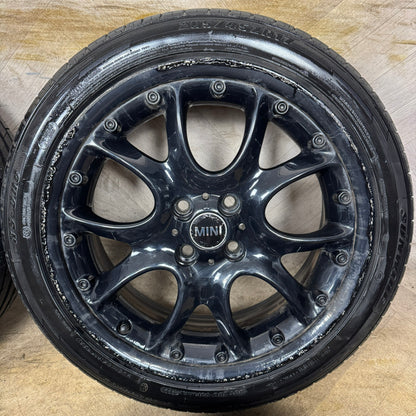 17'' GENUINE MINI ONE D COOPER S WEB SPOKE R52 R53 98 BLACK ALLOY WHEELS TYRES ALLOYS PART: 6775686