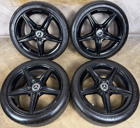 18'' GENUINE MERCEDES AMG C CLASS BLACK W205 ALLOY WHEELS TYRES ALLOYS