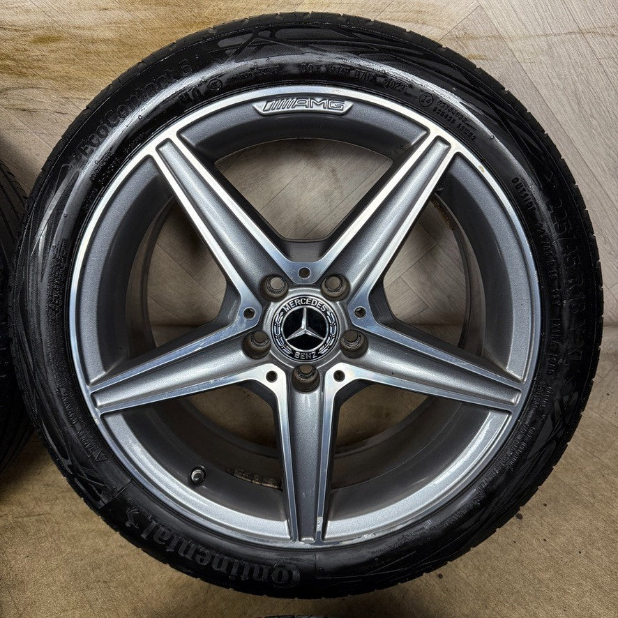 18'' GENUINE MERCEDES AMG C CLASS W205 GREY DC 5 SPOKE ALLOY WHEELS TYRES ALLOYS