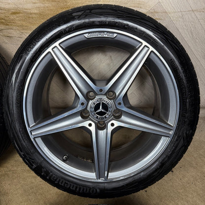 18'' GENUINE MERCEDES AMG C CLASS W205 GREY DC 5 SPOKE ALLOY WHEELS TYRES ALLOYS