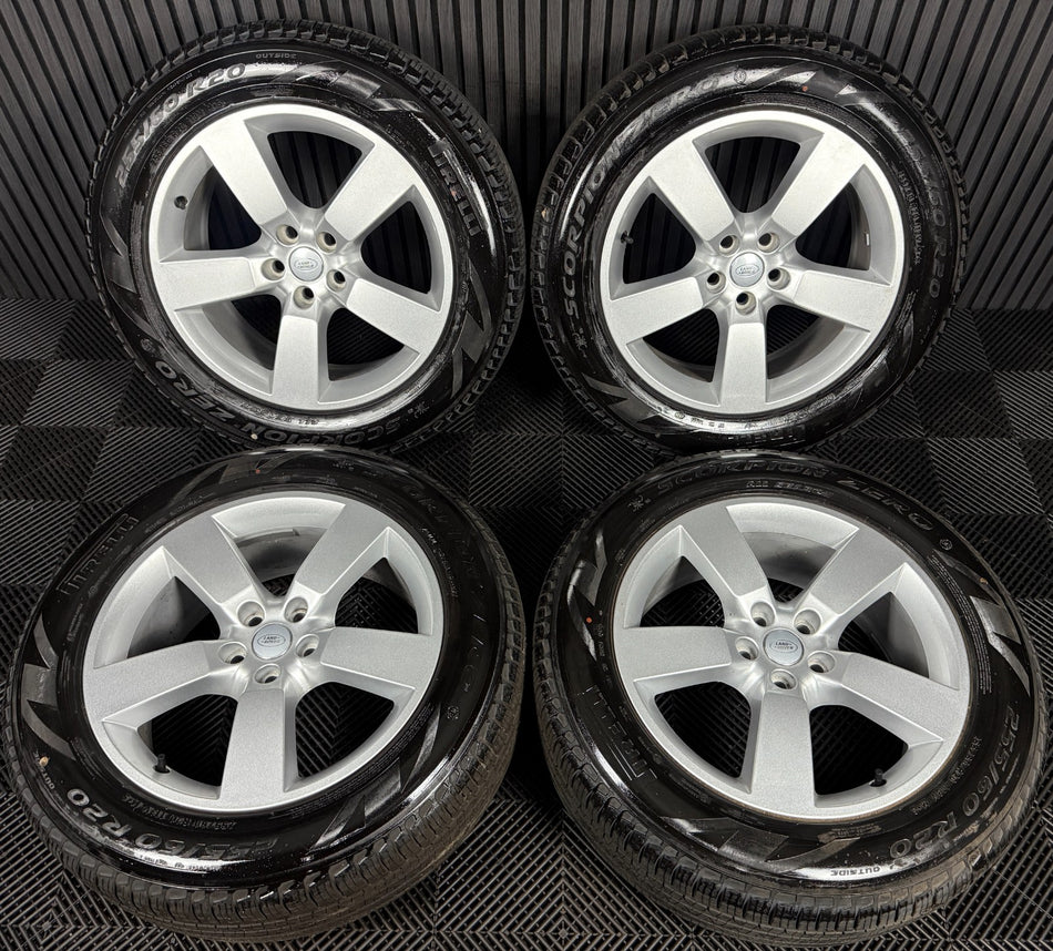 20'' GENUINE LAND ROVER DEFENDER 5 SPOKE SILVER 5098 ALLOY WHEELS TYRES ALLOYS