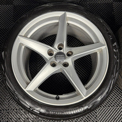 18" GENUINE AUDI A5 S LINE SILVER 5 SPOKE ALLOY WHEELS ALLOYS TYRES 8W0601025BG