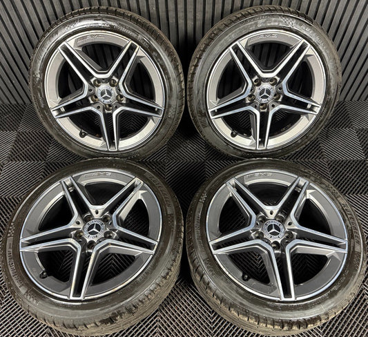 18'' GENUINE MERCEDES AMG C CLASS W205 GREY DC 5 SPOKE ALLOY WHEELS TYRES ALLOYS