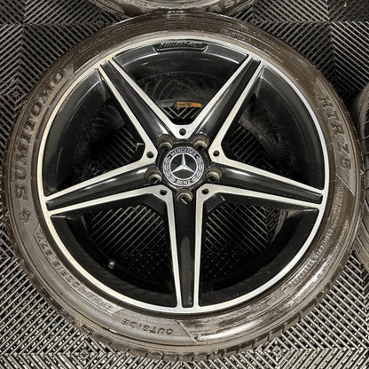 18" GENUINE MERCEDES AMG C CLASS W205 BLACK DC 5 SPOKE ALLOY WHEELS TYRES ALLOYS