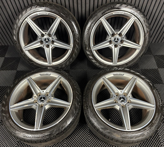 18'' GENUINE MERCEDES AMG C CLASS W205 GREY DC 5 SPOKE ALLOY WHEELS TYRES ALLOYS