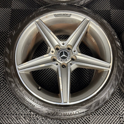18'' GENUINE MERCEDES AMG C CLASS W205 GREY DC 5 SPOKE ALLOY WHEELS TYRES ALLOYS