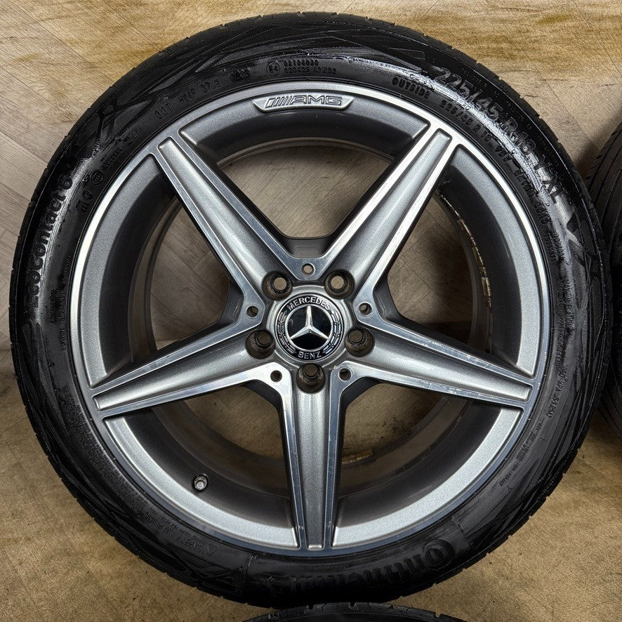 18'' GENUINE MERCEDES AMG C CLASS W205 GREY DC 5 SPOKE ALLOY WHEELS TYRES ALLOYS