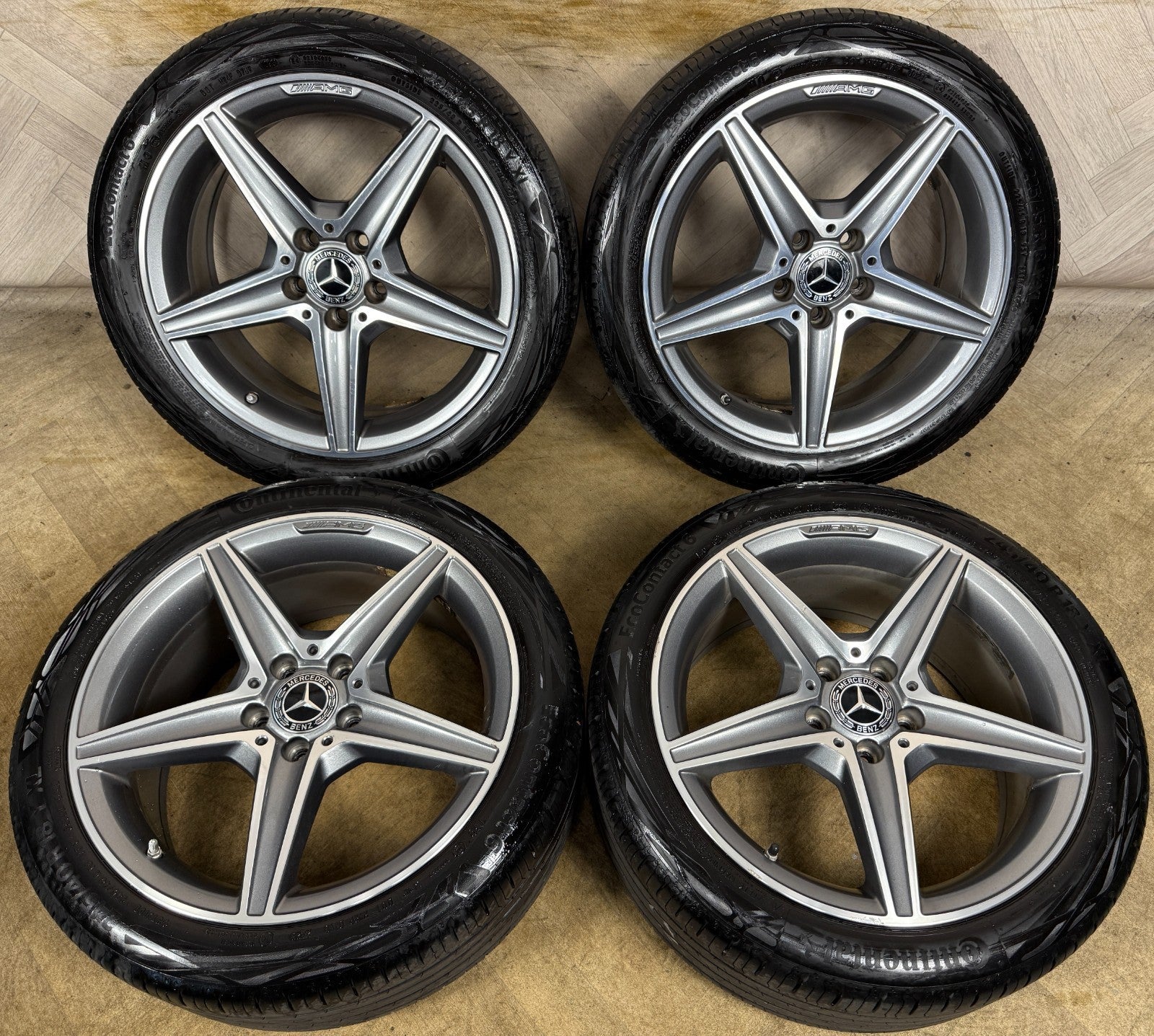 18'' GENUINE MERCEDES AMG C CLASS W205 GREY DC 5 SPOKE ALLOY WHEELS TYRES ALLOYS