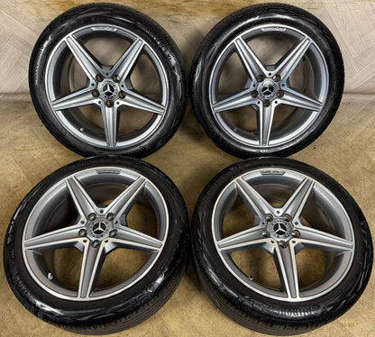 18'' GENUINE MERCEDES AMG C CLASS W205 GREY DC 5 SPOKE ALLOY WHEELS TYRES ALLOYS