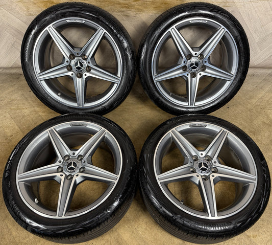18'' GENUINE MERCEDES AMG C CLASS W205 GREY DC 5 SPOKE ALLOY WHEELS TYRES ALLOYS