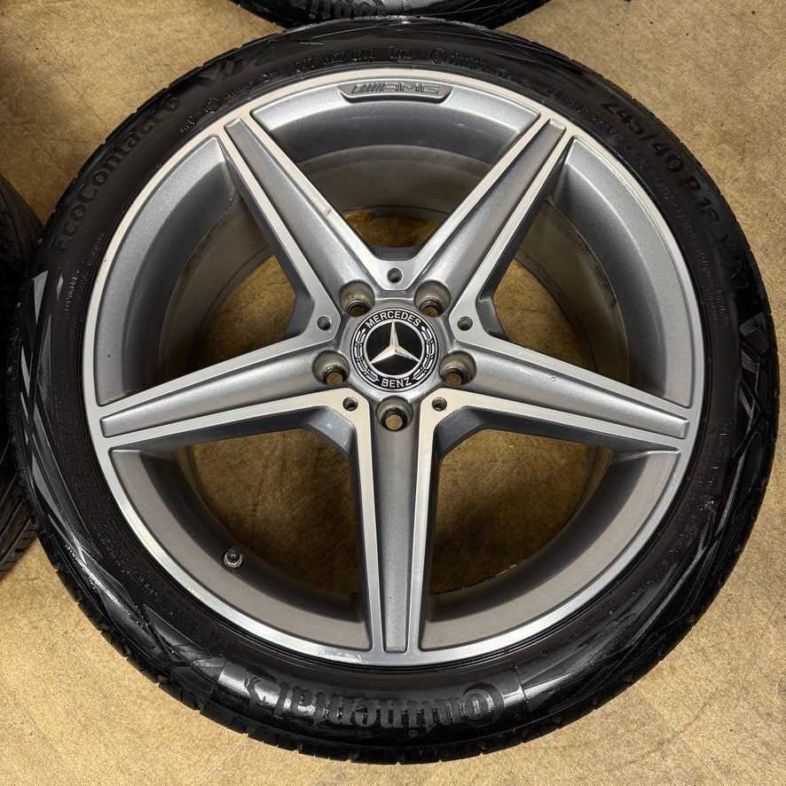18'' GENUINE MERCEDES AMG C CLASS W205 GREY DC 5 SPOKE ALLOY WHEELS TYRES ALLOYS