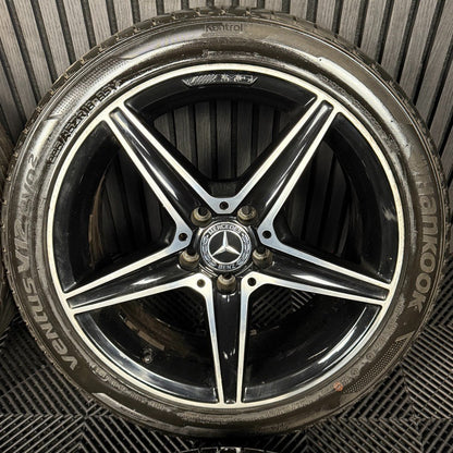 18" GENUINE MERCEDES AMG C CLASS W205 BLACK DC 5 SPOKE ALLOY WHEELS TYRES ALLOYS