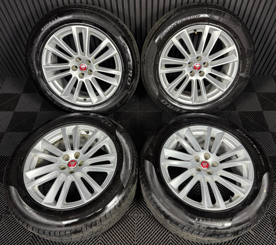 19'' GENUINE JAGUAR F PACE SILVER 7 DOUBLE SPOKE ALLOY WHEELS TYRES HK83-1007-DA