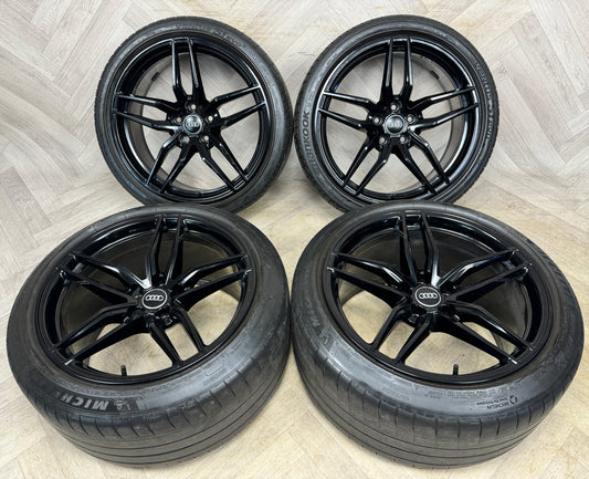 19'' GENUINE AUDI R8 BLACK 5 DOUBLE SPOKE GT V8 V10 TYRES ALLOY WHEELS ALLOYS