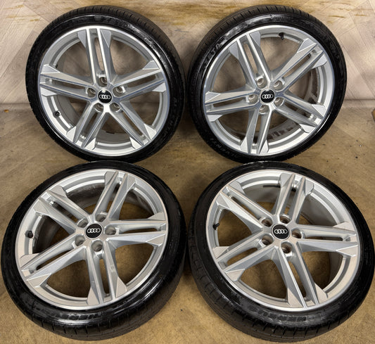 19'' GENUINE AUDI A4 S LINE 5 DOUBLE SPOKE ALLOY WHEELS ALLOYS TYRES A3 GOLF LEON 80A601025G
