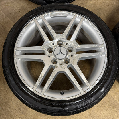 17'' GENUINE MERCEDES AMG C CLASS SILVER DC W204 ALLOY WHEELS TYRES ALLOYS