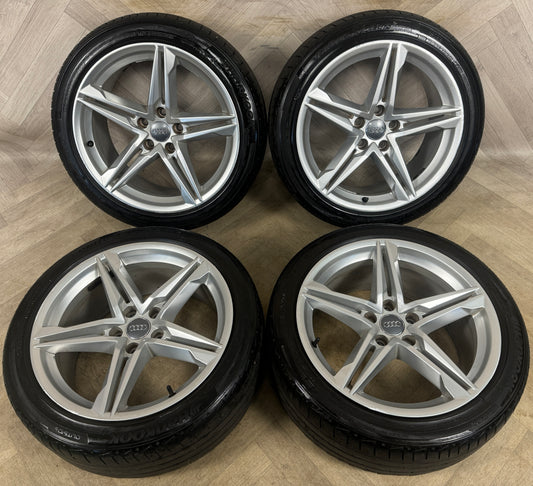 18'' GENUINE AUDI A5 S LINE STAR SILVER B8 B9 A4 ALLOY WHEELS ALLOYS TYRES