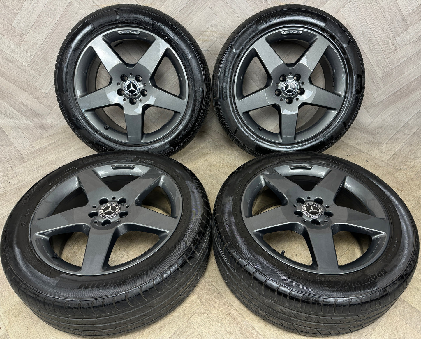 19'' GENUINE MERCEDES AMG 5 SPOKE ML GLE GREY ALLOY WHEELS TYRES ALLOYS A166