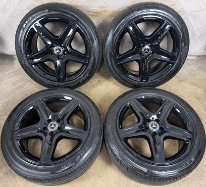 20'' GENUINE MERCEDES AMG 5 SPOKE ML GLE BLACK ALLOY WHEELS ALLOYS TYRES A166 A1664012002