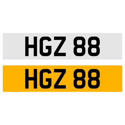 HGZ 88 NUMBER PLATE REGISTRATION 3X2 NUMBERPLATE REGISTRATION CHERISHED DATELESS NORTHERN IRISH NI