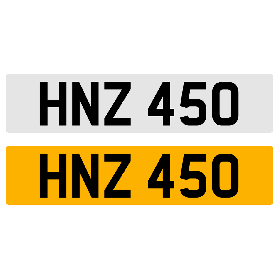 HNZ 450 Number Plate Registration Numberplate Registration Cherished Dateless Northern Irish NI 3X3