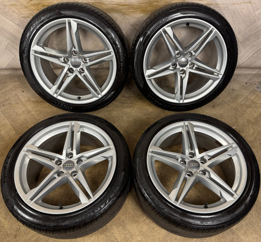 18'' GENUINE AUDI A5 S LINE STAR SILVER B8 B9 A4 ALLOY WHEELS ALLOYS TYRES 8W0601025DE
