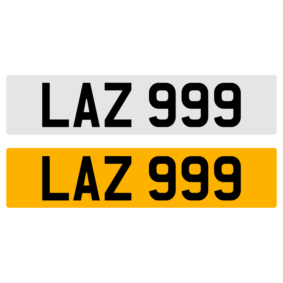 LAZ 999 NUMBER PLATE REGISTRATION NUMBERPLATE REGISTRATION CHERISHED DATELESS NORTHERN IRISH NI