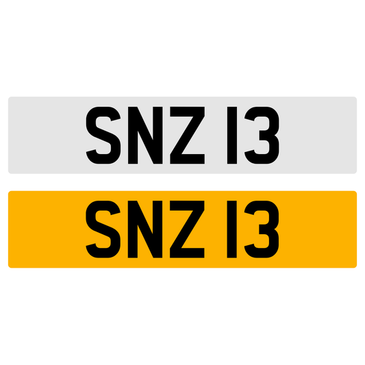 SNZ 13 NUMBER PLATE REGISTRATION NUMBERPLATE REGISTRATION CHERISHED DATELESS NORTHERN IRISH NI