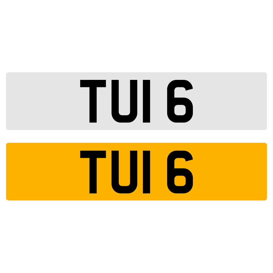 TUI 6 NUMBER PLATE REGISTRATION NUMBERPLATE CHERISHED DATELESS NORTHERN IRISH NI