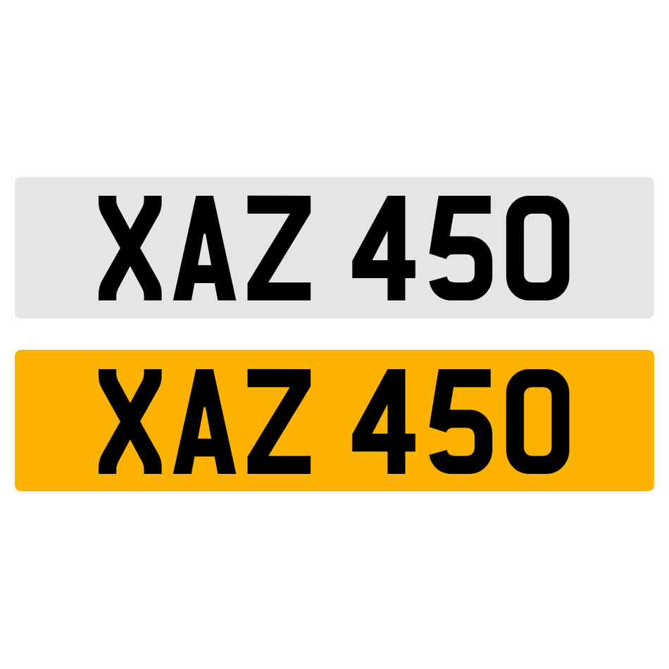XAZ 450 Number Plate Registration Numberplate Registration Cherished Dateless Northern Irish NI 3X3