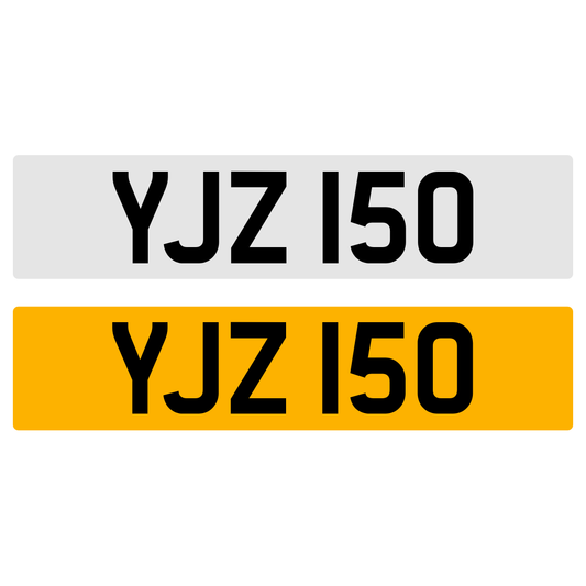 YJZ 150 NUMBER PLATE REGISTRATION NUMBERPLATE REGISTRATION CHERISHED DATELESS NORTHERN IRISH NI